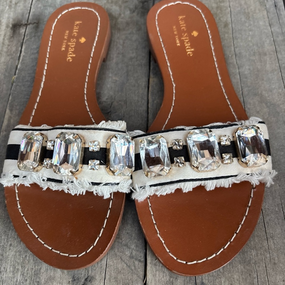 Kate Spade Rhinestone CHANCE Slides Slip On 6 Canvas Sparkle City Shine Sandals